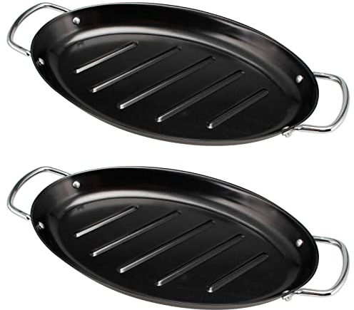 bremermann Padella ovale per pesce con rivestimento antiaderente, 39,5 x 20,5 cm (nero, 2 pezzi)