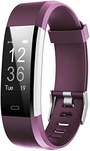 Pulsera de actividad física con monitor de ritmo cardíaco, resistente al agua, pulsera inteligente con contador de pasos, contador de calorías, podómetro, reloj para mujeres y hombres (morado)