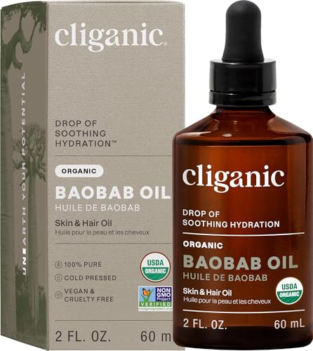 Cliganic Organic Baobab Oil (60ml), 100% Pure - For Face & Hair | Natural Cold Pressed Unrefined