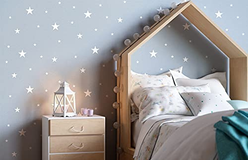 Newroom Vliestapete Blau Sterne Kinderzimmer Tapete Babyzimmer | Sternenhimmel-Motiv, weiße Punkte auf blaugrauem Grund, glatte Struktur, ansatzfrei, skandinavisch, Wandtapete Spielzimmer