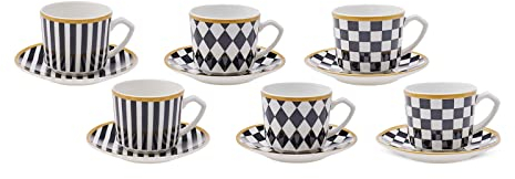 KARACA Lot de 6 tasses à café turc en porcelaine pour 6, 12 pièces, 80 ml, café turc expresso demi-tasse et soucoupes en porcelaine