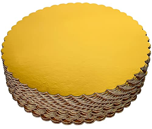 25-Pack 10 inch Sturdy Round Cake Boards, Gold Cardboard Cake Circles Plate Scalloped Base,Pack of 25 (Gold)