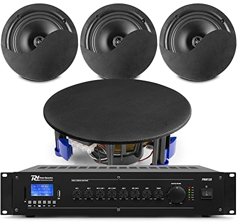 Power Dynamics NCSP6B Black Ceiling Speaker System - Commercial Background Music Kit with 4x 6.5-Inch Speakers, Bluetooth Mixer Amplifier & Speaker Cable - Ideal for Restaurants & Offices