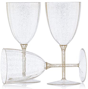 Decor Decorline - 48 Weingläser aus Premium-Kunststoff mit Goldglitter Wiederverwendbar Cocktailgläser für Hochzeiten & Partys, 200ml - Mehrweg & Stabil