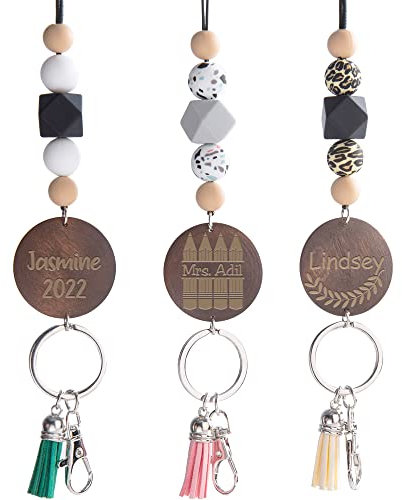 Personalisiertes Perlen-Lanyard, Lehrer-Silikon-Perlen-Schlüsselband mit personalisiertem Namensschild für Schlüssel oder Ausweis, Geschenk für Lehrer, Krankenschwestern, Frauen