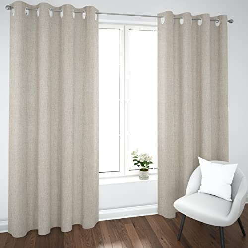 Dalina Textil - Cortinas Salón Dormitorio diseño de Lino - Cortinas Semitranslúcidas con Ojales Dos Paneles de 140 x 260 cm Color Taupe