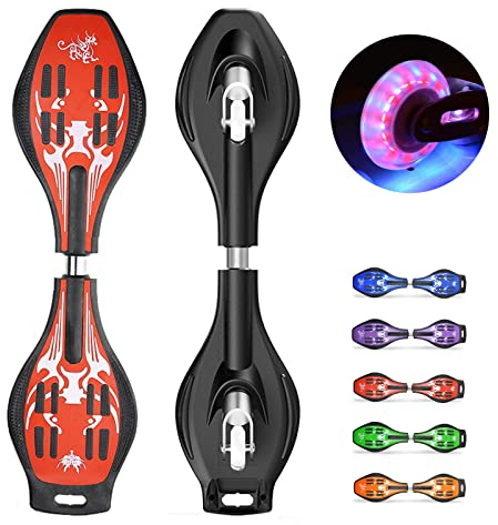 Bueuwe Waveboard Kinder ab 10 Jahre, Profi Snakeboard Skateboard Erwachsene mit LED Leuchtrollen, Waveboards für Jugendliche Anfänger Mädchen Junge, inkl. Tasche, Bis 120kg,Rot