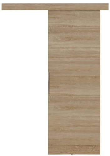 KIER FURNITURE Schiebetür Komplettset MALIBU - Tür mit Laufschiene - Schiebetürsystem - Raumspartür - Innentüren - Sliding Door Set - Eiche Sonoma B76xH205xT1,6cm