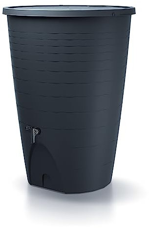 Serbatoio per Acqua Piovana Peruno 260L | Ø72x97 cm | Incluso Rubinetto e Sistema di Raccolta Acqua | Cisterna da Giardino | Colore Nero Design Moderno