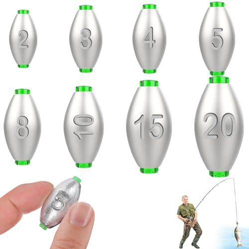50 Stück Laufblei Angeln,Neueste Angelblei,Angelzubehör Set,Blei Angeln Grundblei, für Outdoor-Sportarten Angeln,8 Größen,2g/3g/4g/5g/8g/10G/15g/20g (A)