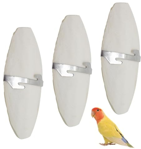 PHCOZY 3 Stück Sepiaschalen Papageien Kauspielzeug Vögel Kauen Spielzeug mit 3 Stück Metallhalter Tintenfische Sepia Knochen für Papageien Vögel Reptilien Schildkröten Schnecken,12cm