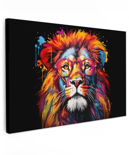 MuchoWow© Leinwand Bilder Groß XXL Wanddeko Wohnzimmer Aesthetic Room Decor | 120x80 cm - Deko Zimmer Wandbilder Modern Fotogeschenke Graffiti - Löwe - Street Art - Tiere
