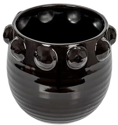 Creative Co-Op Round Terra-Cotta Planter with Raised Dots Design, Black