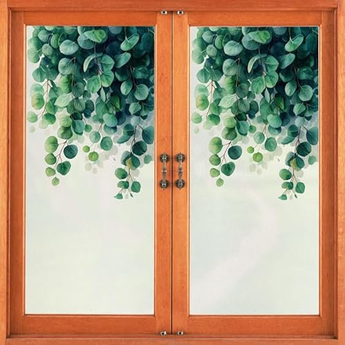 Milchglasfolie Smaragdgrüne Blätter Fensterfolie Blickdicht Fenster Sichtschutzfolie Selbstklebend Fenster Milchglasfolie Fenster Sichtschutzfolie Fenster Folie für Fenster 60x116cm/2 Pcs