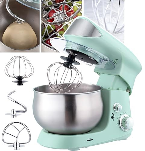 SNBGRYE Batidora EléCtrica De 600W, 3 En 1 - Amasadora DoméStica para Hornear, 6 Velocidades Regulables, 3,5L De Capacidad, Amasar, Remover, Montar Nata, Clara De Huevo Y Leche,Green