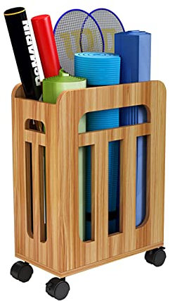 Générique Serviette Barre Support de Rangement pour Tapis de Yoga Support de Tapis de Yoga en Bois avec roulettes Panier Organisateur de Tapis de Yoga équipement d'exercice pour l'entraînement à l
