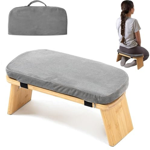 Mavdecll Meditationsbank, Tragbarer Yoga-Hilfshocker Mit Kissen, Kniehocker Aus Holz Mit Handtasche, Faltbarer Komfortstuhl, Multifunktionaler Ergonomischer Sitz, Für Yoga, Gebet