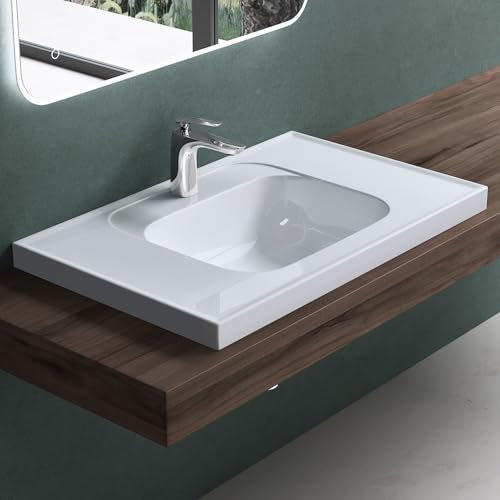 Mai & Mai Waschbecken Glänzend Weiß Einbauwaschbecken Waschtisch Mineralguss Rechteckig Waschplatz BTH: 80x50x16.5cm Colossum3601