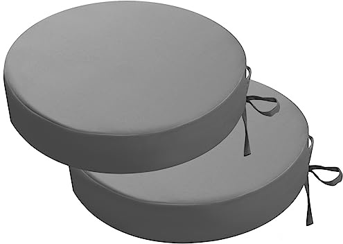 PRIMEPATIO Outdoor Sitzkissen Rund 35x35, 2er Set Wasserdicht, Grau | Rundes Gartenstuhl Polster mit Bändern und Wetterfester Oberfläche, Ideal für Terrasse, Balkon und Outdoor-Möbel