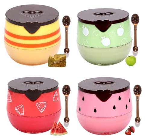 4 PCS Honey and Strawberry Lip Balm Set, Honey Pot, Strawberry Lip Mask, Exfoliating, Hydrating, Honey Pot, 24h Moisture, Wrinkle Repair