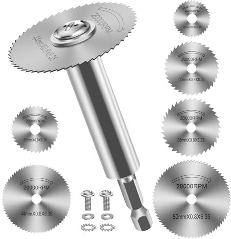 7 Pezzi Dischi da Taglio per Trapano, Mini Lame da Sega HSS Seghe Circolari Lame con (100mm) Gambo Esagonale da 1/4 per Tagliare Legno Plastica Metallo