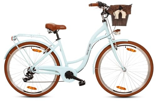 Goetze Mood Damenrad 28 Zoll, 7-Gang mit Korb | Tiefeinstieg, Shimano-Antrieb, V-Brakes, LED-Beleuchtung, Reflektoren, komplett ausgestattet
