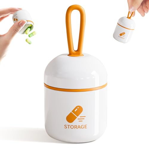 ONTERATE Portapillole Portachiavi, Piccolo Portapillole Contenitore Organizer per Borsa, Divisore Rimovibile, Sigillo in Silicone Anti Umidità Mini Flacone per Pillole per Campeggio Viaggio(Arancione)