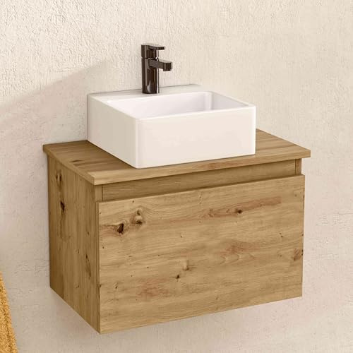 BELLOBATH Mueble Baño Suspendido 49,5cm Roble Lavabo Cuadrado