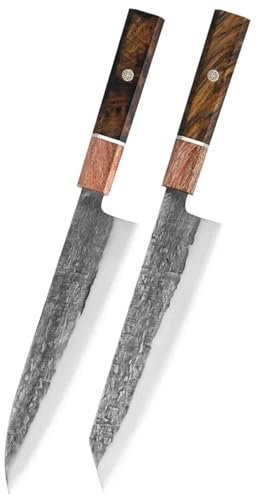 Couteau de Cuisine Couteaux Japonais Santoku Couteau de Chef forgé Couteau à éplucher Le Saumon Sushi Couteau à fileter Le Poisson Yanagiba(2pcs C)
