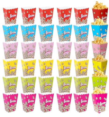 Piccolo Scatole per Popcorn, 36 Pezzi, Porta Pop Corn di Carta, Contenitori pop Corn Carta in Diversi Stili, Scatola di popcorn usa e getta pieghevole, per Serate al Cinema, Multicolore