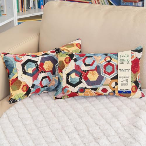 Selfitex 2er Set 30x50 Bunte Sofakissen inkl. Füllkissen, Luxus Sofakissen, farbenfrohes Couchkissen Set, hochwertiger Couchkissen Muster Bezug mit Reißverschluss, Bunte Kissen Deko (Ibiza)
