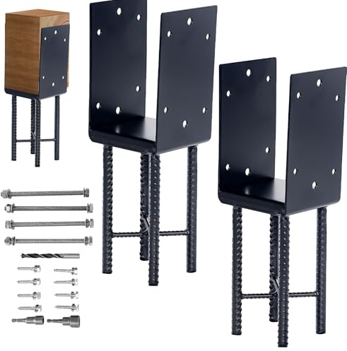 6 * 6 Heavy-Duty, U-Shaped, Moisture-Proof Concrete Wooden Post Brackets, Used for The Concrete anchoring Brackets of Wooden Posts in Deck railings, Garden Fences, pergolas, terraces, etc. (2, 6x6)