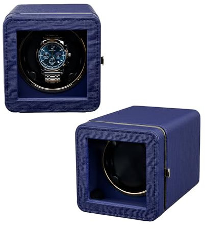 Mcbazel Enrollador de Relojes Automático con Luz LED – Watch Winder Caja Giratoria para un Solo Reloj, Motor Silencioso, 4 Modos de Rotación, Caja de Reloj en Piel PU - Azul