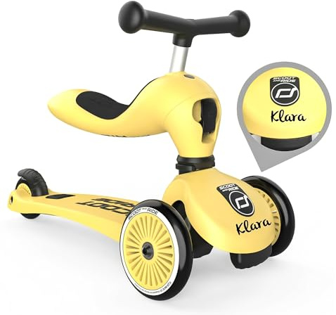 Scoot and Ride Highwaykick 1 Lemon personalisierbar – 2in1 Kinderroller & Laufrad – Roller ab 1 Jahr bis 5 Jahre – Höhenverstellbar & Kippsicher – Premium Kickroller für Kinder