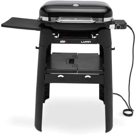 Weber Lumin Electric Grill with Stand/Sear, Smoke, Steam, Cook and Keep Warm, Up to 315°C, Porcelain-Enamelled Cast Iron Grates, 33 x 49 cm Cooking Area, Black (92010874)
