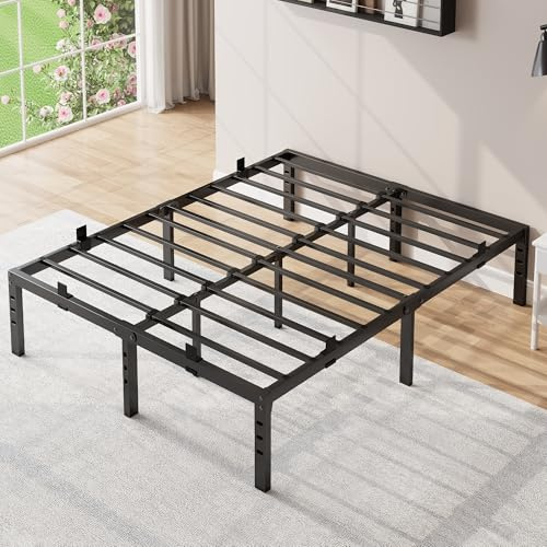 Susalt Metal Bed Frame Queen Size, 14 Inch Platform Bed Frame with Storage, Anti-Slip Mattress Foundation No Box Spring Needed, Easy to Assemble, Black, Queen