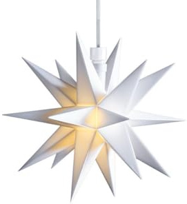 LED Weihnachtsstern Mini-Stern 18-Zacken wetterfest, weiß Ø 12cm,Timer 6h, Batteriefach für 3xAA, 4,5V, mit Fernbedienung, Kabel weiß, Innen u Außen für Weihnachten, Party, Dekoration, Geschenkidee