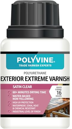 Polyvine Exterior Extreme Varnish – Heavy Duty Outdoor Waterproof Clear Varnish - Quick Dry Polyurethane Clear Coat Multi Use Protective Coating - UV, Heat, Stain Water Based Sealer (Satin, 100ml)