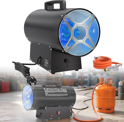 HENGMEI Gasheizstrahler Gasheizgebläse 30KW Gasheizer Bauheizer inkl Verbindungschlauch und Gasdruckregler 700mbar, Fläche: 450m² für Baustellen, belüfteten Lagerräumen, Garagen, Schwarz