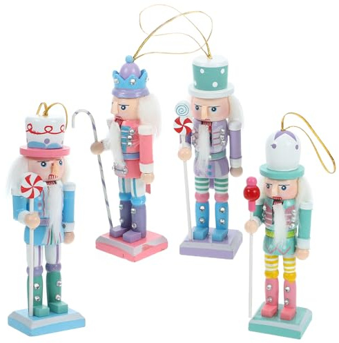 Alipis Lot de 4 Casse-Noisettes de Noël en Bois Colorés 13 CM Décorations de Noël Traditionnelles pour Bureau et Intérieur Figurines Festives Macaron Décoration Festive