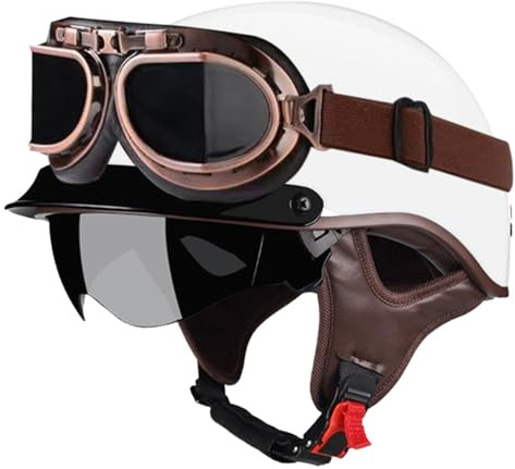 Caschi Jet E Demi-Jet Con Occhiali Casco Mezzo Retrò Moto Caschi Cromwell Omologato DOTECE Aperto Casco Per Motocicletta Elmetto Scodella Robusto Per Adulti Uomini Donne C,XXL:63-64CM