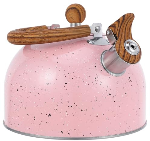 Angoily Bouilloire Sifflante en Acier Inoxydable 3 L avec Poignée Pliable Antidérapante, Compatible Plaques à Induction et Cuisinières Gaz, Couleur Rose Poudré, Cuisine et Camping