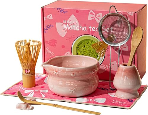Matcha Whisk Set, 8 pcs Ceramic Matcha Set, Gifts for Women,Matcha Bowl with Spout and Whisk, Matcha Kit for Matcha Lovers,Beginners