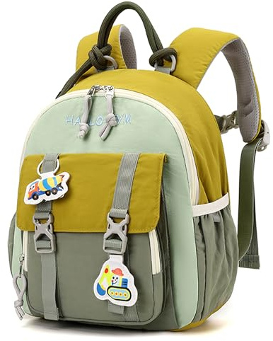 PROTAURI Zainetto Asilo Bambino con Fascia Pettorale Riflettente, Zaino Bimba Asilo Leggero e Impermeabile, Zaino Asilo Nido con Motivo 3D (Escavatore) per 2-5 Anni, 9.6L, Verde