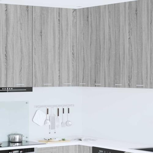 SooIarix Armadio da cucina moderno sospeso, grigio sonoma e bianco, in legno, 57 x 57 x 100 cm, armadio angolare con 2 ante, durevole