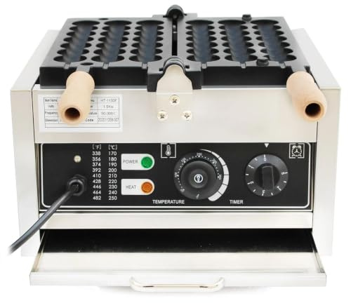 1500W Bubble Våffeljärn, Professionell Äggvåffelmaskin med Dubbelsidiga Non-Stick Plattor - Snabb Jämn Uppvärmning, 50–300°C Temperatur- och Timerkontroll för Café och Bageri