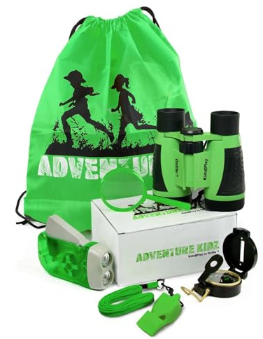 Adventure Kidz Outdoor Exploration Kit, Children’s Binoculars, Flashlight, Compass, Fox Whistle, Magnifying Glass, Backpack. Great Gift Set for Educational, Pretend Play, Ages 3+ Boys Girls (Lime) | Children's Binoculars, Flashlight, Compass, Fox Whistle, Magnifying Glass, Backpack