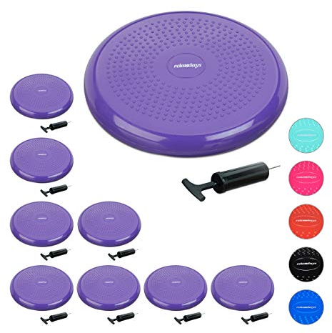 Relaxdays 9 x Balance Kissen, 140 kg Maximalgewicht, Balance Pad mit Luftpumpe, Ballsitzkissen mit Noppen, Fitness Kissen, lila