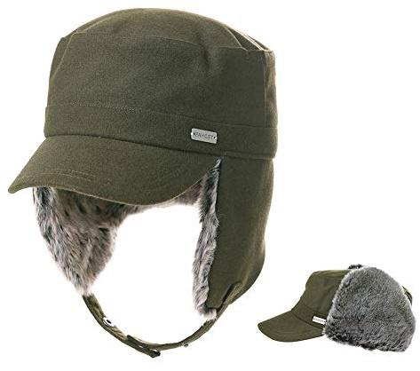 Jeff & Aimy Boys Girls Winter Baseball Army Cap Trapper Warm Lined Military Hunting Hat Faux Fur Ear Flaps Muffs Cold Weather Black Green Small