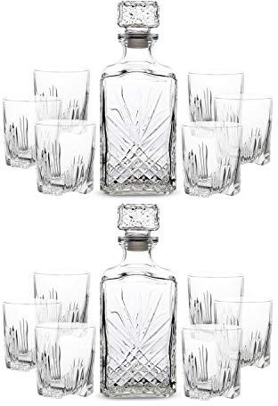 Bormioli Rocco Selecta Whiskey Set - Twin Pack - Each Box Includes a 1L Decanter & Set of 6 Whiskey Glasses, 285ml - Made in Italy